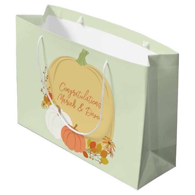 Fall Pumpkin Baby Dusche Große Geschenktüte (Rückseite Schrägansicht)