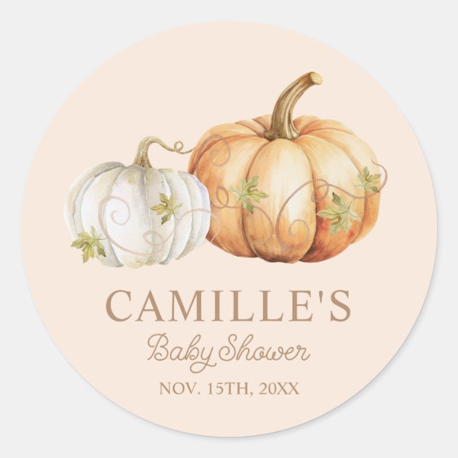 Fall Pumpkin Baby Dusche Runder Aufkleber (Vorderseite)