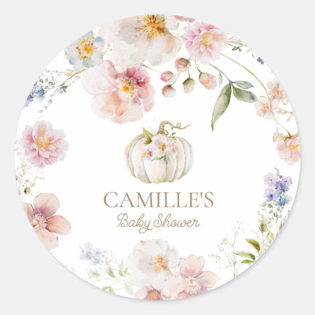 Fall Pumpkin Baby Dusche Runder Aufkleber (Vorderseite)