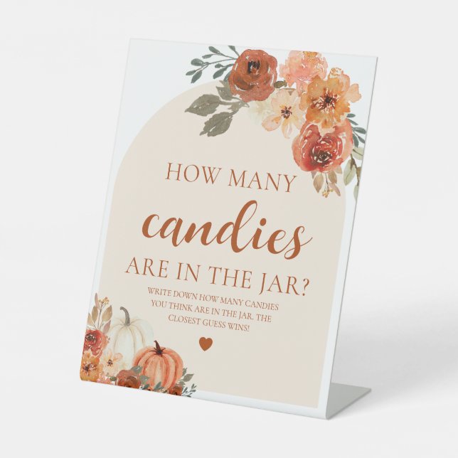 Fall Pumpkin Baby Dusche schätzen, wie viele Candi Sockelschild (Vorderseite)