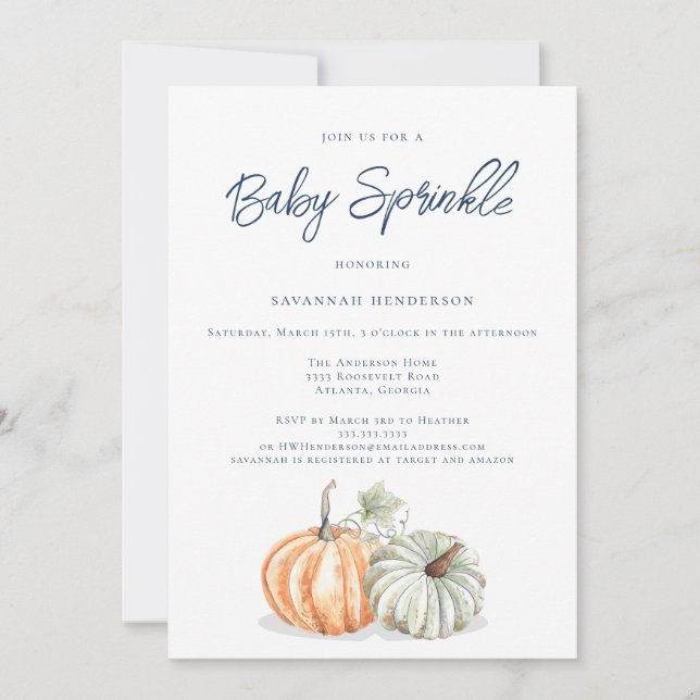 Fall Pumpkin Baby Dusche Sprinkle Einladung (Vorderseite)