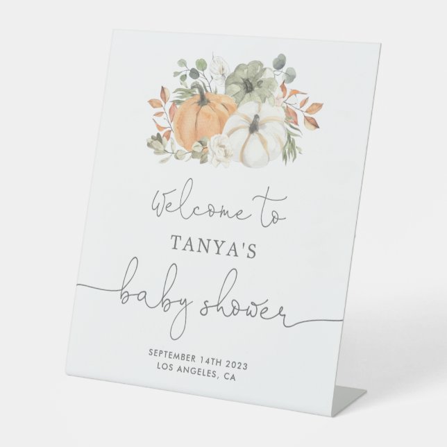Fall Pumpkin Baby Dusche Willkommensschild Sockelschild (Vorderseite)