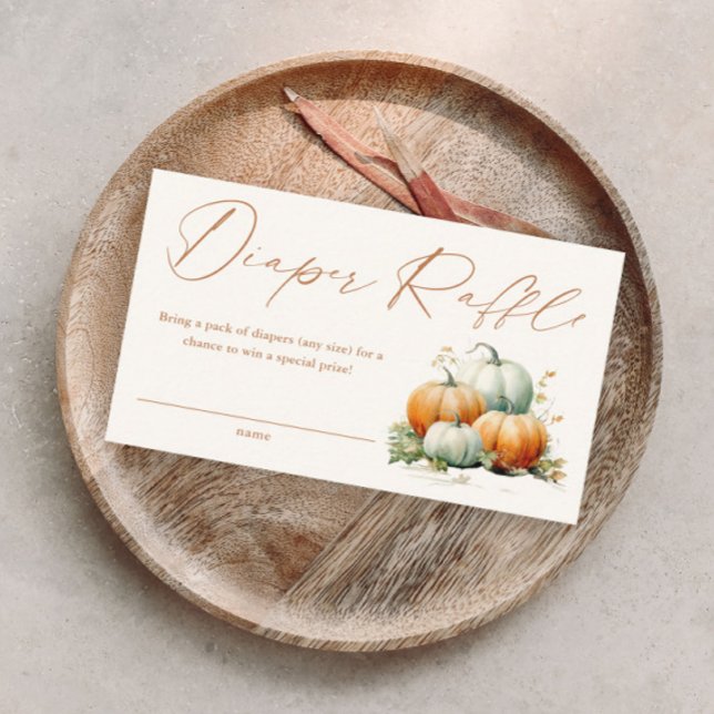 Fall Pumpkin Baby Dusche Windeln Raffle Begleitkarte (Fall pumpkin gender neutral baby shower diaper raffle invitation enclosure card.)