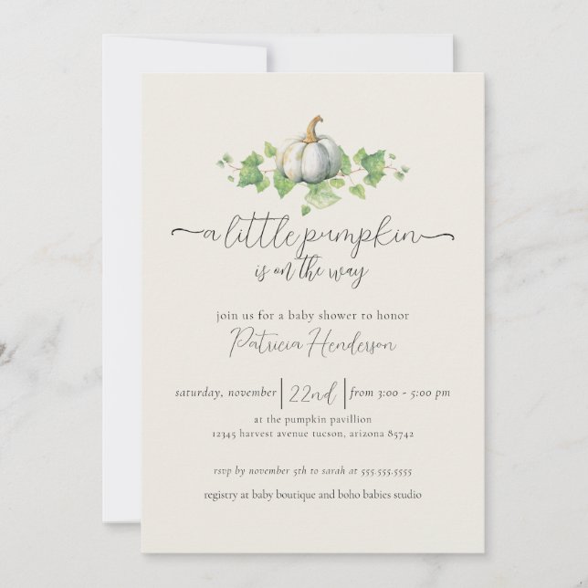 Fall Pumpkin Baby Duwer Gender neutrale Einladung (Vorderseite)