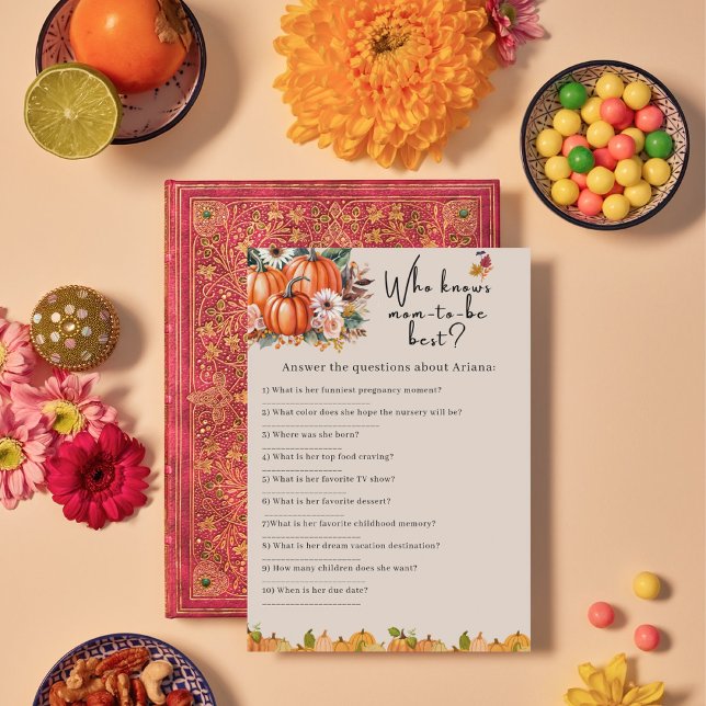 Fall Pumpkin Baby Duwer kennt Mama Game Card Einladung (Von Creator hochgeladen)