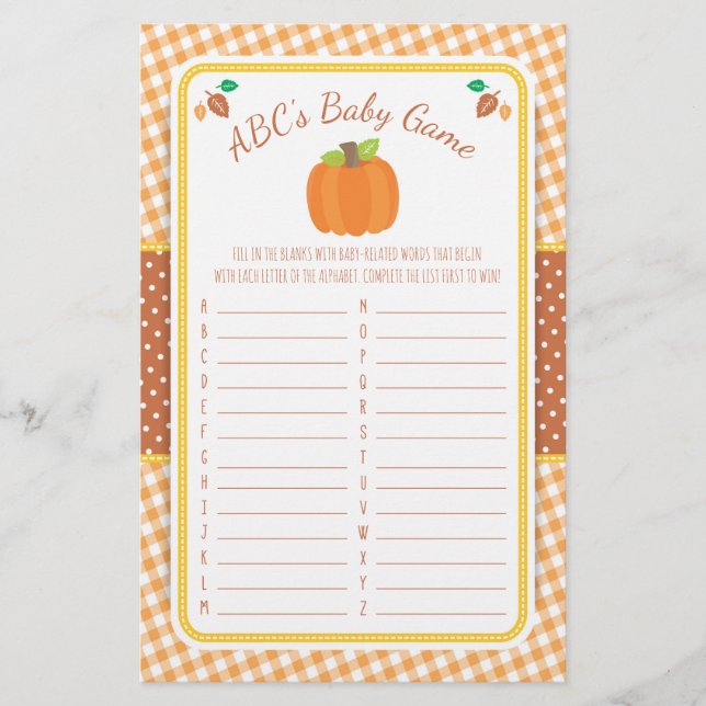 Fall Pumpkin Baby Shower ABC's Game Flyer (Vorne)