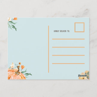 Fall Pumpkin Baby Shower Blue, Postkarte