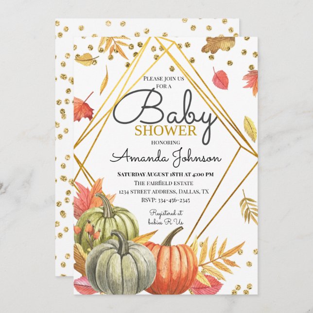 Fall Pumpkin Baby Shower Einladung (Vorne/Hinten)