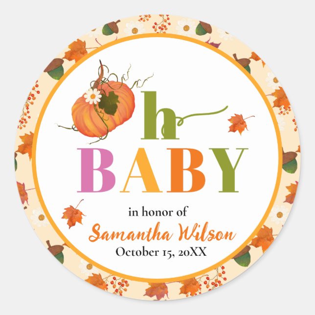 Fall Pumpkin Baby Shower Einladung Runder Aufkleber (Vorderseite)