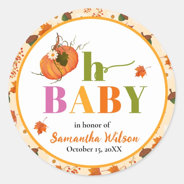 Fall Pumpkin Baby Shower Einladung Runder Aufkleber (Vorderseite)