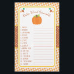Fall Pumpkin Baby Shower Game - Word Scramble Flyer<br><div class="desc">Dieses Design bietet einen Kürbis und Blätter in Herbstfarben auf einem Gingham Hintergrund. Unsere Produkte werden in unserem Shop, zazzle.com/doodlelulu*, koordiniert. Kontaktieren Sie uns, wenn Sie dieses Design für ein bestimmtes Produkt, um ein passendes Element zu erstellen! Vielen Dank, dass Sie ein DoodleLulu von 2. Juni Bugs Design gesehen haben!...</div>