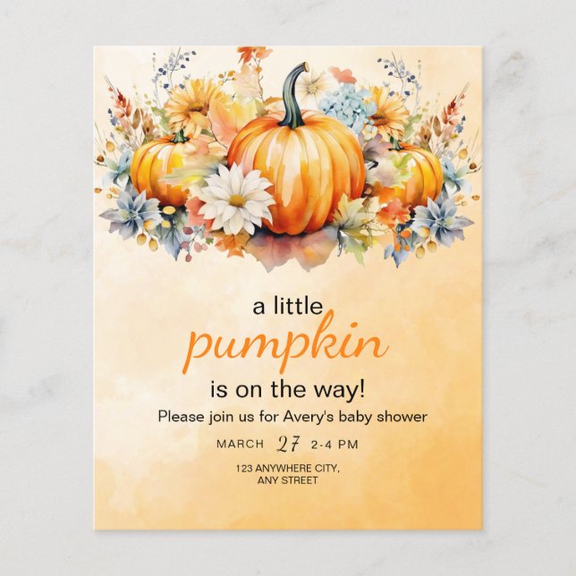 Fall Pumpkin Baby Shower Invite, Little Pumpkin Flyer (Vorne)