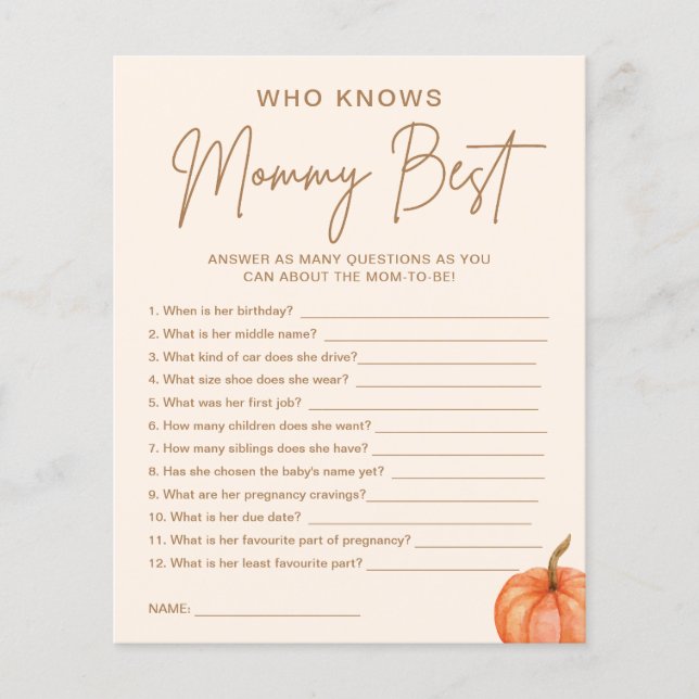 Fall Pumpkin Baby Shower kennt Mommy Best Game (Vorderseite)