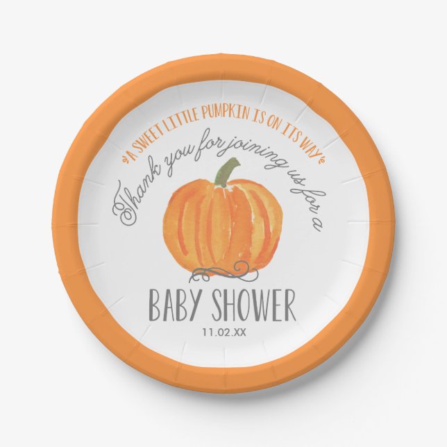 Fall Pumpkin | Baby Shower Paper Plate Pappteller (Vorderseite)