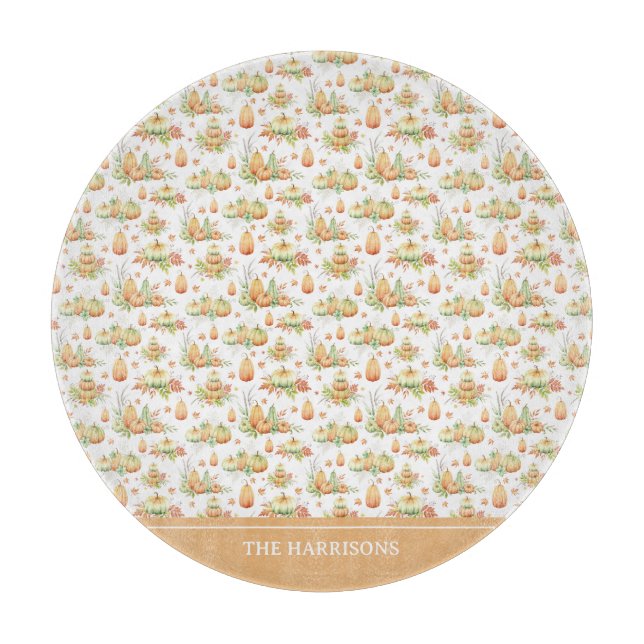 Fall Pumpkin Blätter Rustic Holiday Erntedank Schneidebrett (Vorderseite)