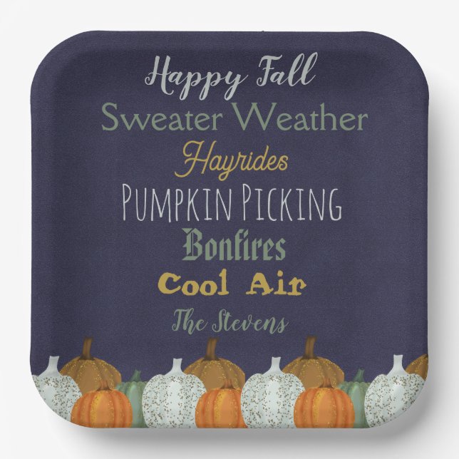 Fall Pumpkin-blaue Hintergrund-Party Einladung Pappteller (Vorderseite)