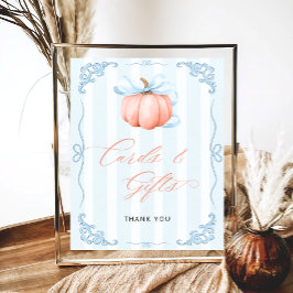 Fall Pumpkin Blue Bow Cards und Geschenke Poster