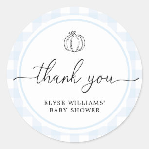 Fall Pumpkin Blue Gingham Dusche Gefallen Sticker