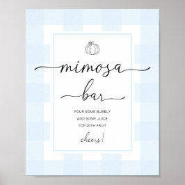 Fall Pumpkin Blue Gingham Mimosa Bar Sign Poster