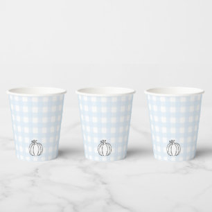 Fall Pumpkin Blue Gingham Paper Cup Pappbecher