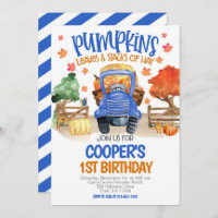 Fall Pumpkin Blue Tractor Boys Birthday