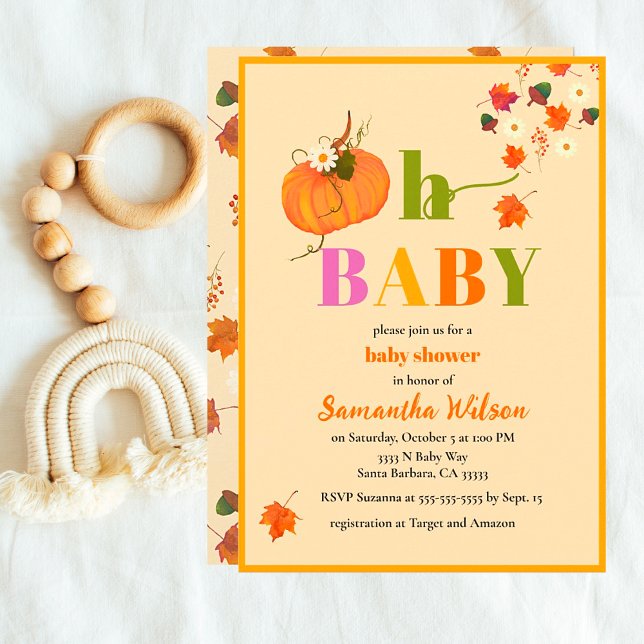 Fall Pumpkin Blume Girl Baby Dusche Einladung (Fall Pumpkin Oh Baby Cute Autumn Baby Shower Invitations.)