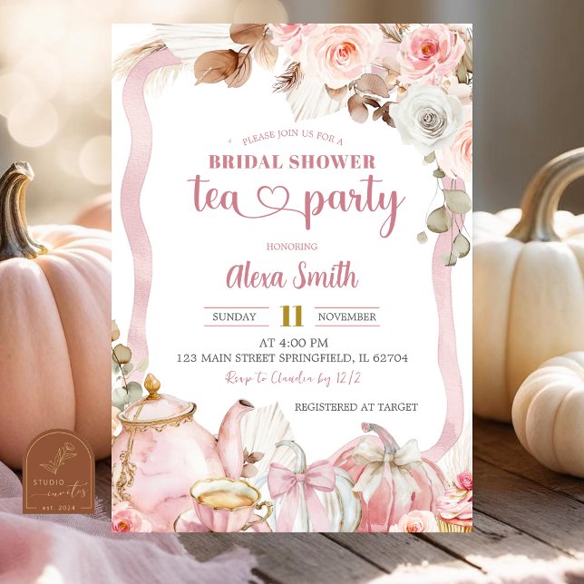 Fall Pumpkin Boho Coquette Bridal Tee Party Einladung (Von Creator hochgeladen)