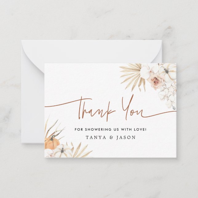 Fall Pumpkin Boho Kinderdusche Danke Karte (Vorderseite)