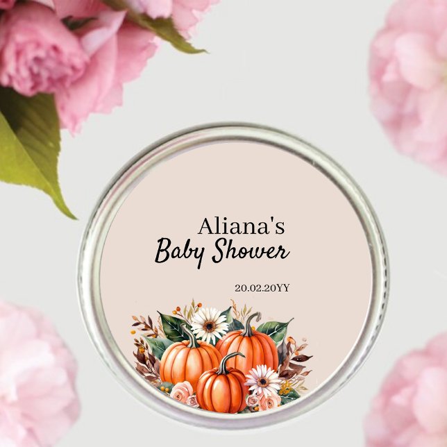Fall Pumpkin Boho Niedlich Floral Baby Dusche Runder Aufkleber (Von Creator hochgeladen)