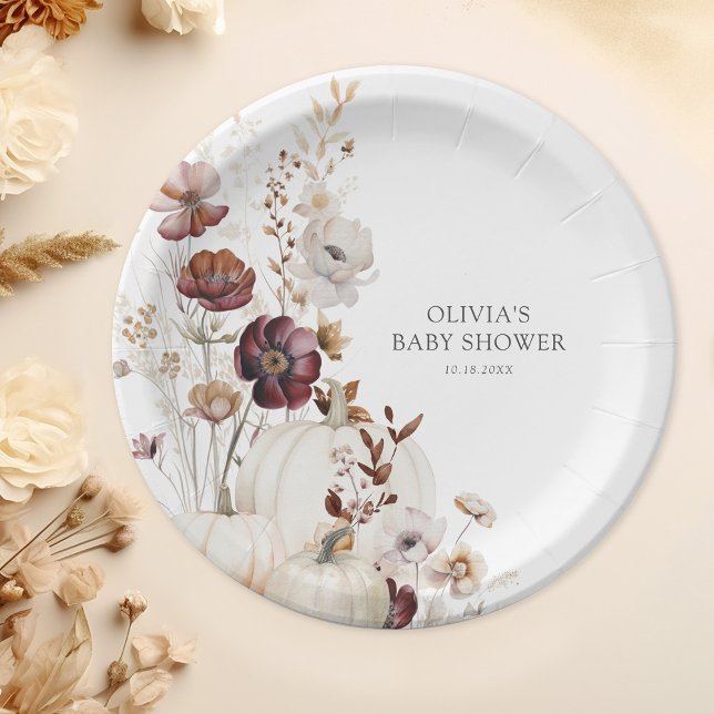 Fall Pumpkin Boho Wildflower Baby Shower Pappteller (Von Creator hochgeladen)