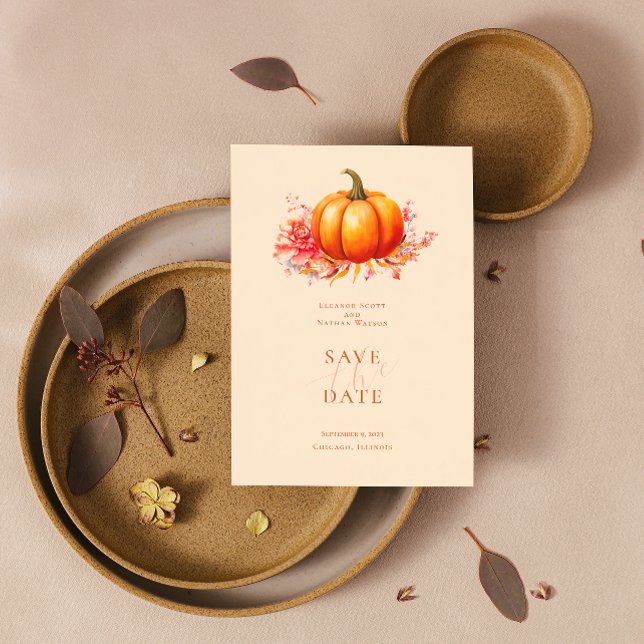 Fall Pumpkin Botanische Hochzeit retten das Datum Einladung (Von Creator hochgeladen)