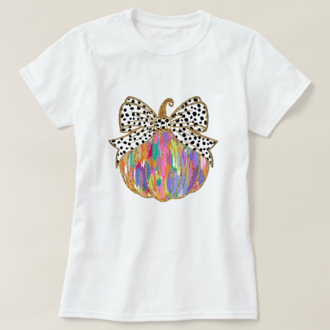 Fall Pumpkin Bow Glitzer Women T-Shirt (Design vorne)