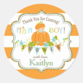 Fall Pumpkin Boy Gold Glitzer Kinderdusche Runder Aufkleber