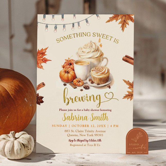 Fall Pumpkin Brechen Coffee Blätter Baby Shower Einladung (Von Creator hochgeladen)