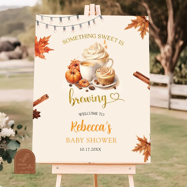 Fall Pumpkin Brewing Coffee Blätter Willkommenszei Poster (Von Creator hochgeladen)