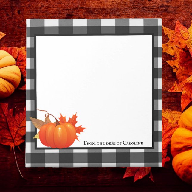 Fall Pumpkin Buffalo Kariert Personalisierter Note Notizblock (Fall Pumpkin Buffalo Plaid Personalized Notepad)