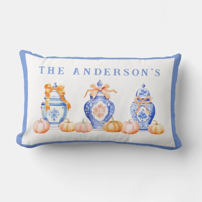 Fall Pumpkin Chinoiserie Ginger Jar Lendenkissen (Vorderseite)