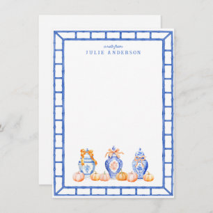 Fall Pumpkin Chinoiserie Ginger Jar Note Card Mitteilungskarte