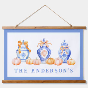 Fall Pumpkin Chinoiserie Ginger Jar Wandteppich Mit Holzrahmen