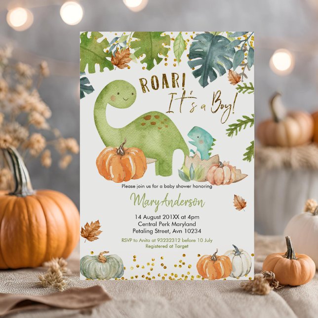 Fall Pumpkin Dinosaur Baby Dusche Invite Roar Einladung (Von Creator hochgeladen)