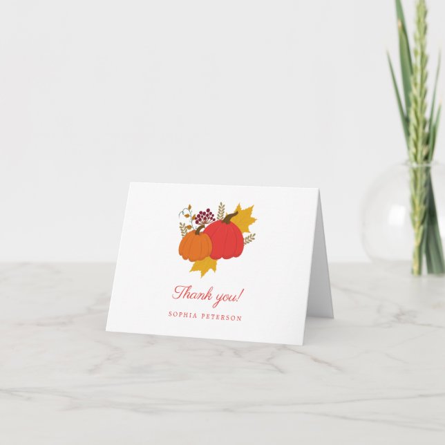 Fall Pumpkin Elegant Script-Brautparty Dankeskarte (Vorderseite)
