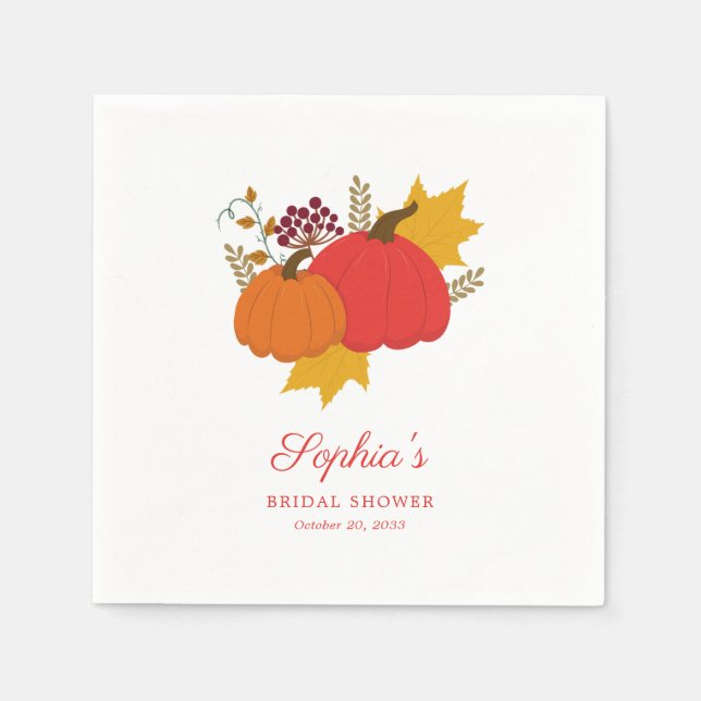 Fall Pumpkin Elegant Script-Brautparty Serviette (Vorderseite)