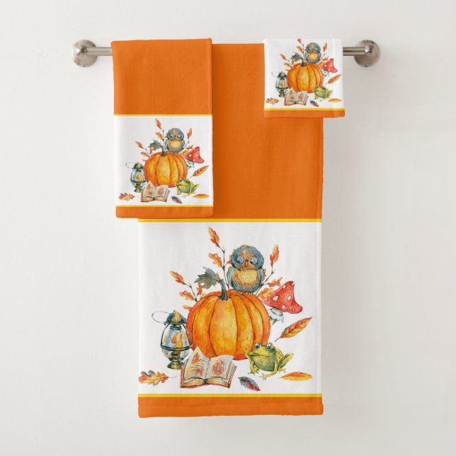 Fall Pumpkin-Eule und Frosch Badhandtuch Set (Insitu)