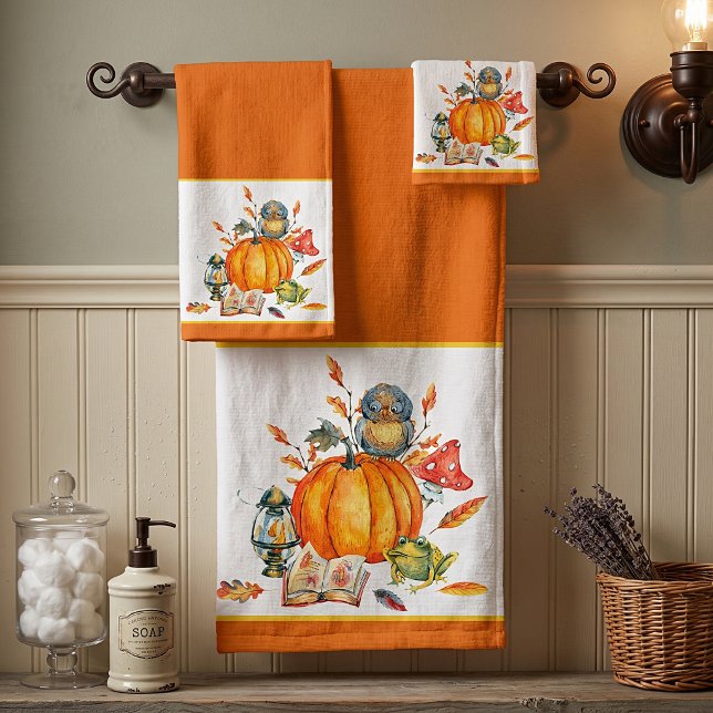 Fall Pumpkin-Eule und Frosch Badhandtuch Set (Von Creator hochgeladen)