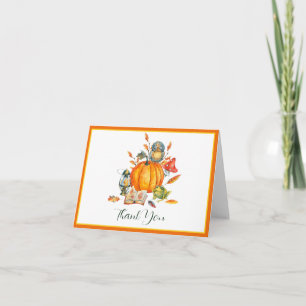 Fall Pumpkin-Eule und Frosch Dankeskarte