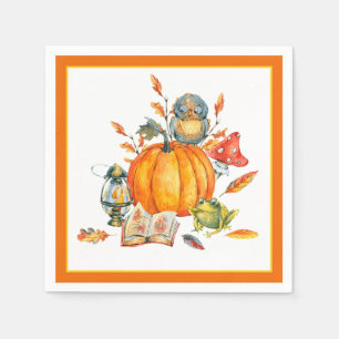 Fall Pumpkin-Eule und Frosch Serviette