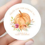 Fall Pumpkin Floral Baby Dusche Danke Runder Aufkleber<br><div class="desc">Fall Pumpkin Floral Baby Dusche Vielen Dank für Ihr Kommen Classic Round Sticker</div>