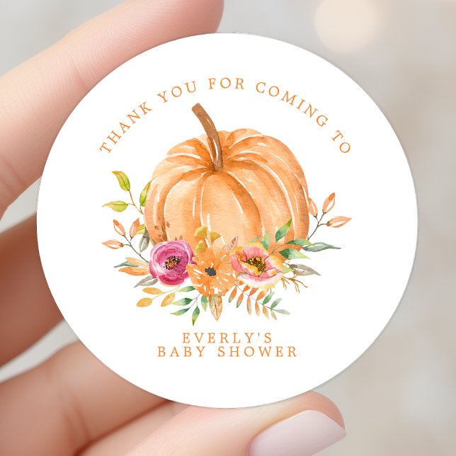 Fall Pumpkin Floral Baby Dusche Danke Runder Aufkleber (Von Creator hochgeladen)