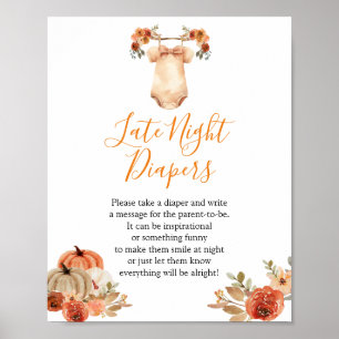 Fall Pumpkin Floral Baby Dusche Spate Night Diaper Poster