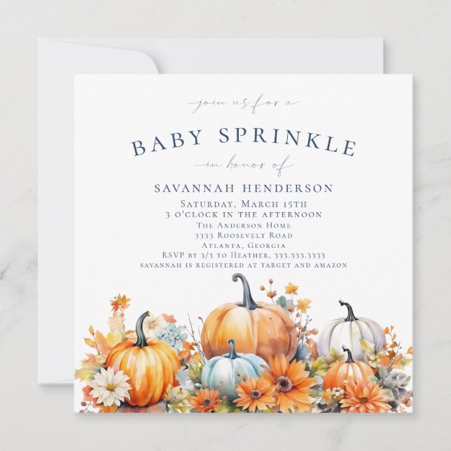 Fall Pumpkin Floral Baby Dusche Sprinkle Einladung (Vorderseite)